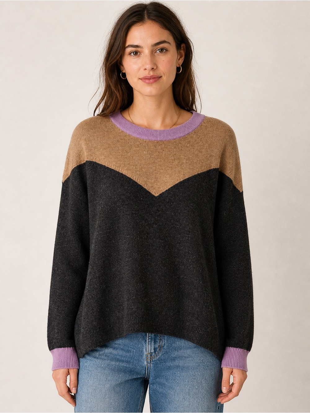 Madewell Colorblock Yoke Sweater Alpaca Merino Wool Blend XL